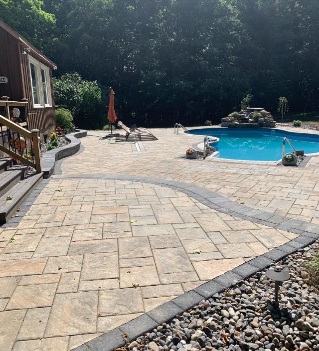 outdoor patio areas, front yard walkways, paver hardscapes, backyard pool decks