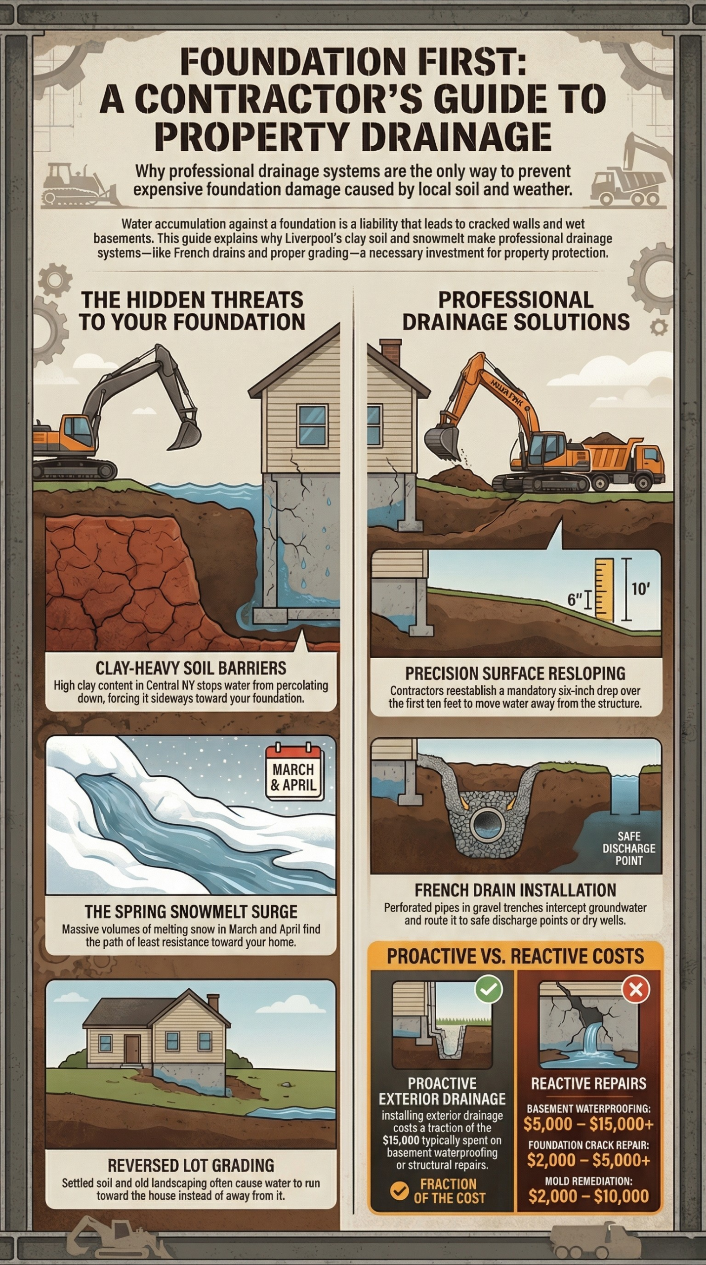 drainage contractor Onondaga County NY, surface water control Liverpool NY, channel drain installation Liverpool NY, dry well installation Liverpool NY, erosion control Liverpool NY, foundation water problems Liverpool NY