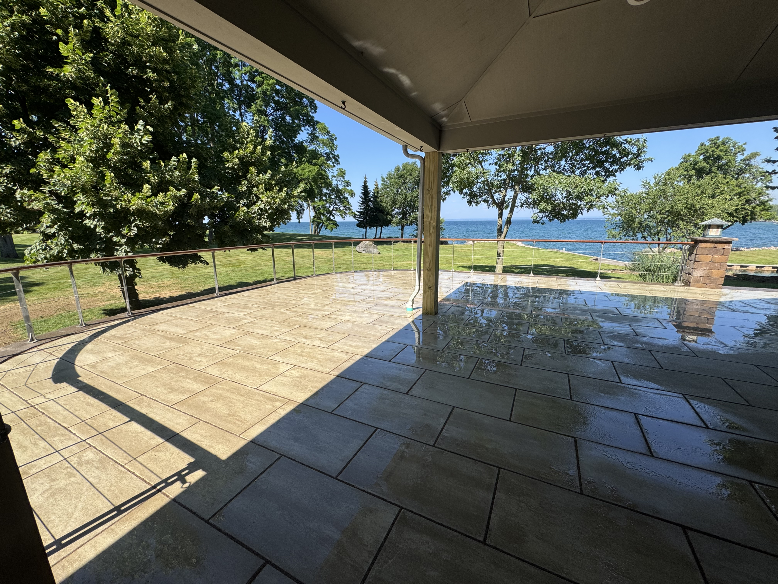 Techo-Bloc Grande paver pool deck and outdoor living space in Oswego County New York